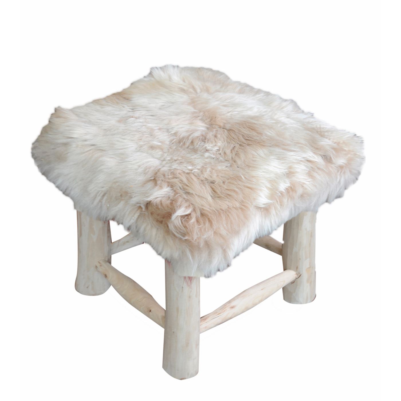 Nordic Square Stool, Sheep Hide, Taupe, Hm Stitching, Flat Weave 