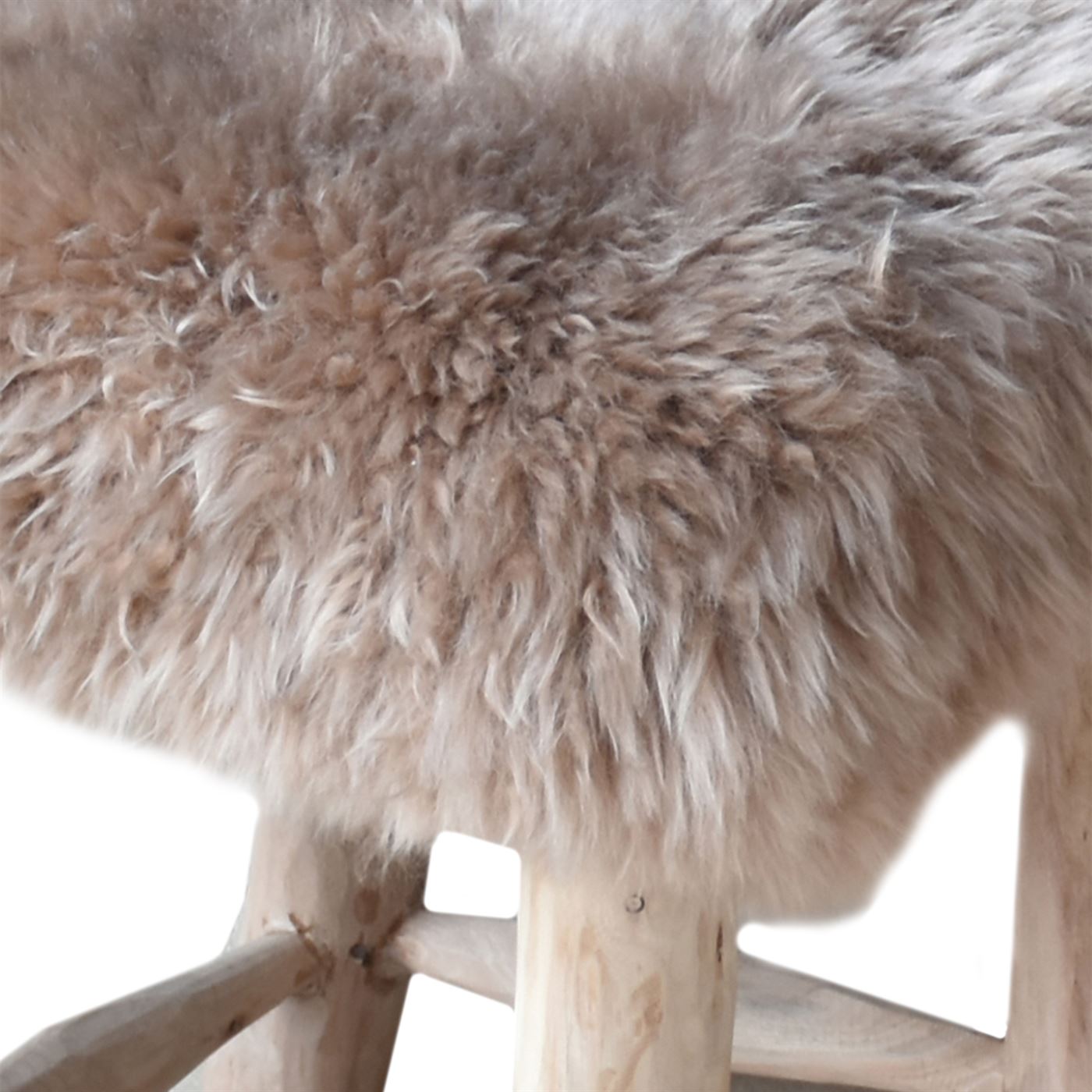 Nordic Square Stool, Sheep Hide, Taupe, Hm Stitching, Flat Weave 