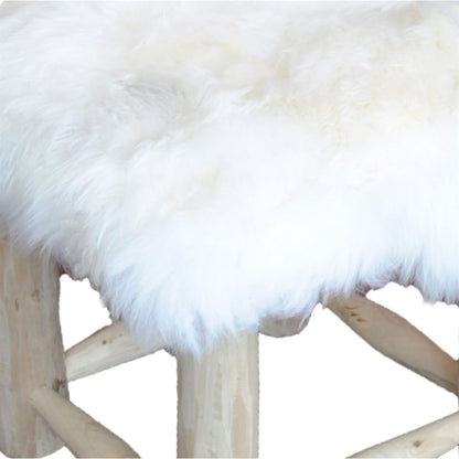 Nordic Square Stool, Sheep Hide, Natural White, Hm Stitching, Flat Weave 