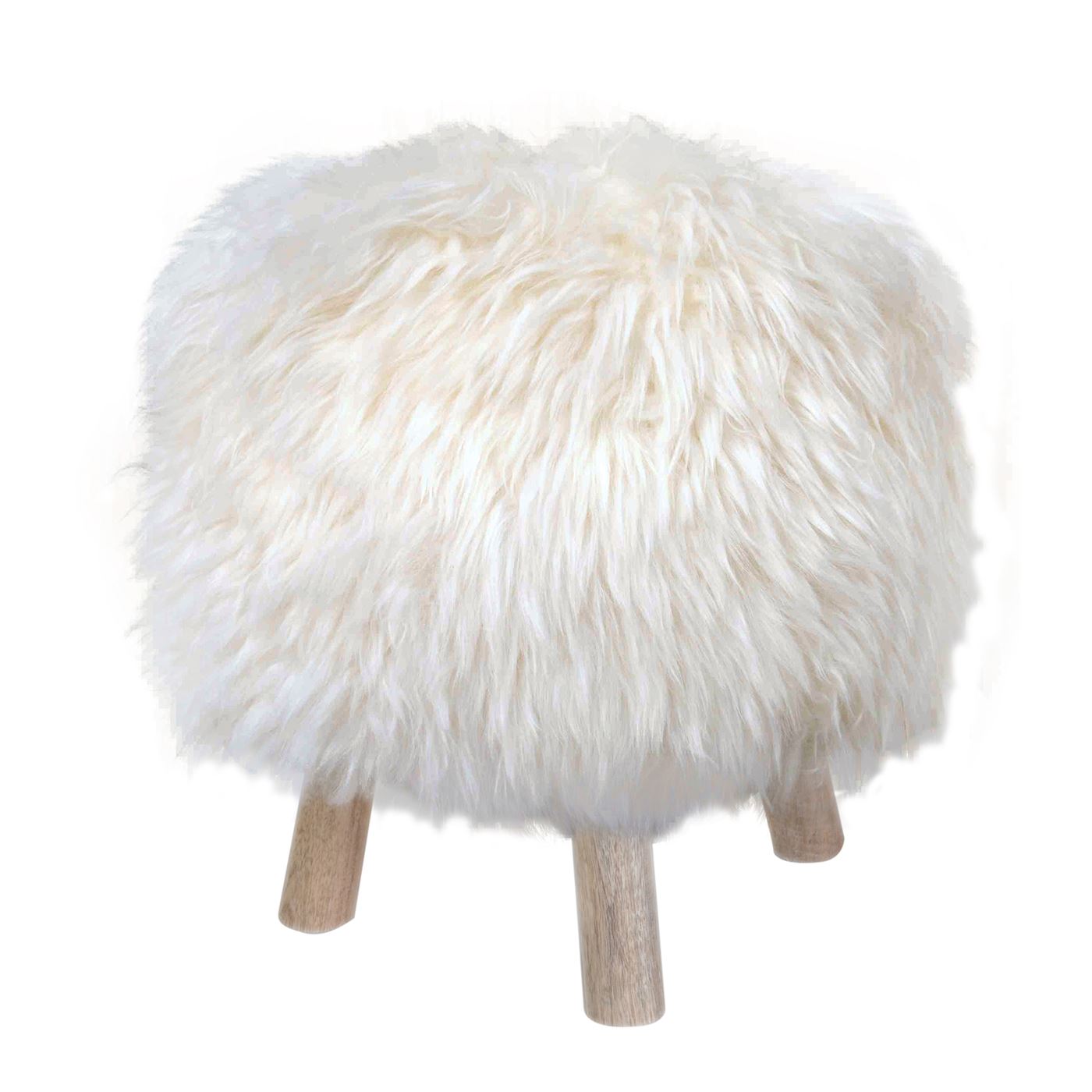 Nordic Stool, Sheep Hide, Natural White, Hm Stitching, Flat Weave 