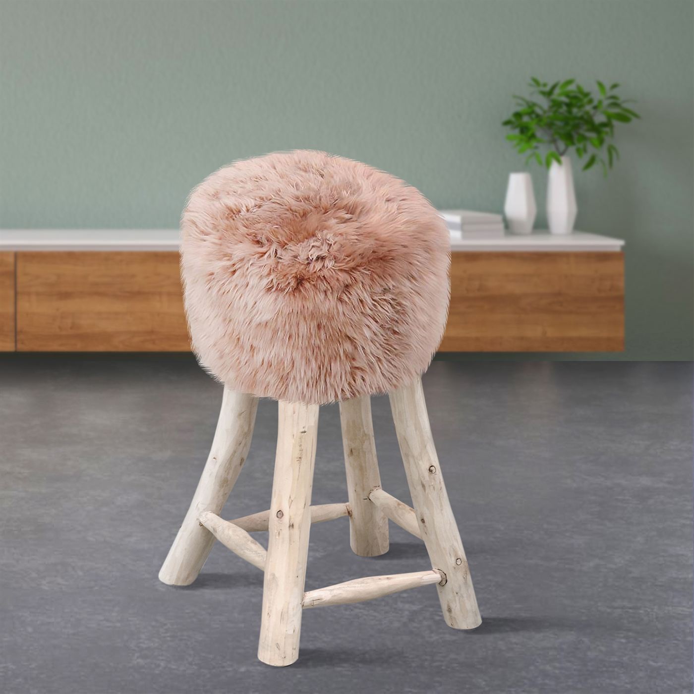 Nordic Bar Stool, Sheep Hide, Taupe, Hm Stitching, Flat Weave 