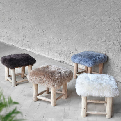 Nordic Square Stool, Sheep Hide, Hm Stitching, Flat Weave 