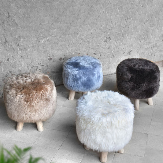 Nordic Stool, Sheep Hide, Hm Stitching, Flat Weave 