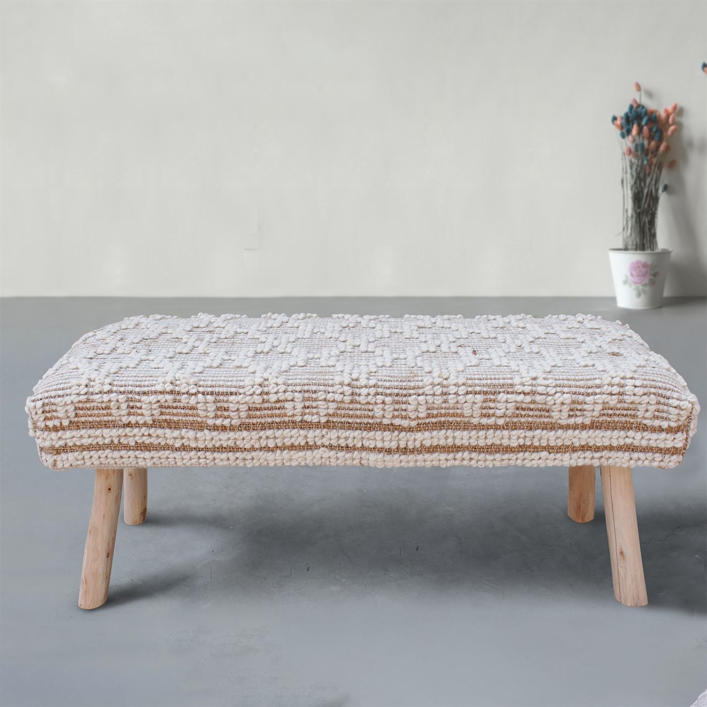 Nordli Bench, Jute, Wool, Natural, Natural White, Pitloom, All Loop