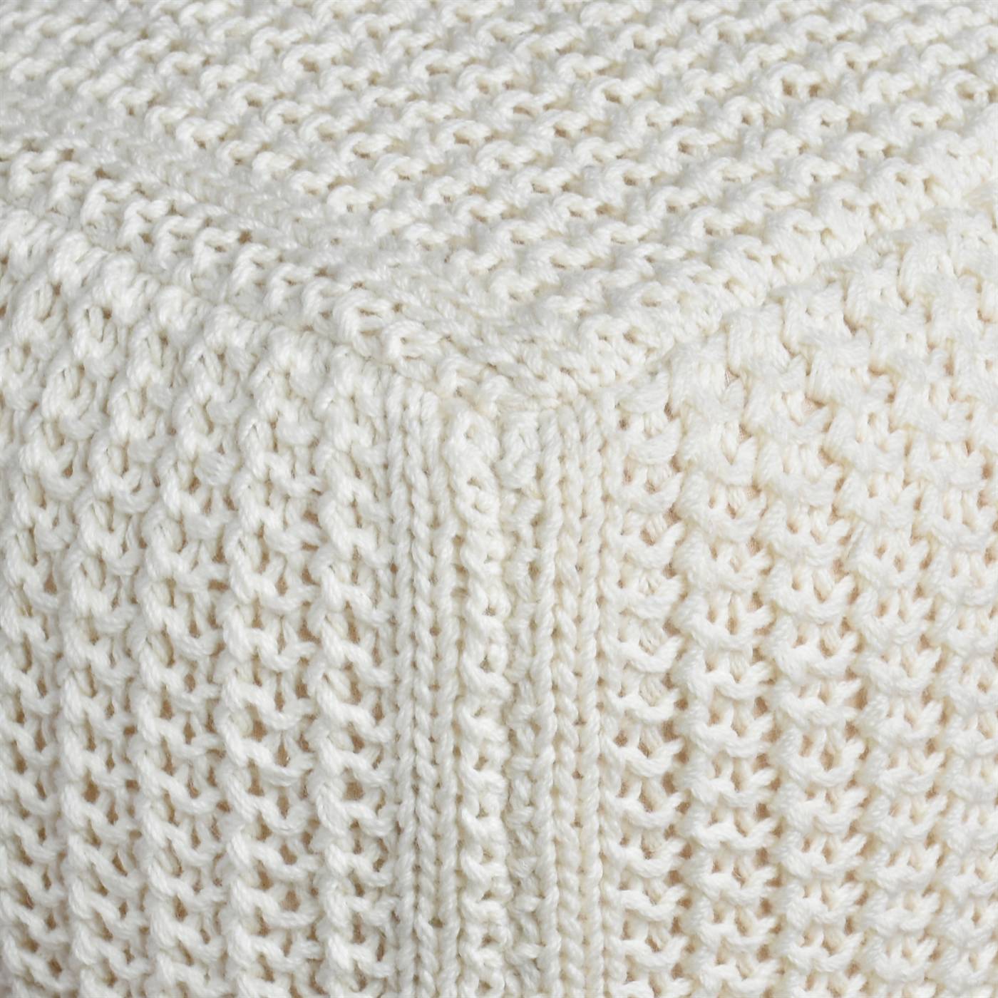 Nottingham Pouf, 40x40x40 cm, Natural White, NZ Wool, Hand Knitted, Hm Knitted, Flat Weave