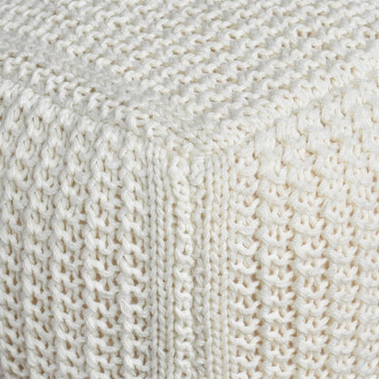 Nottingham Pouf, 40x40x40 cm, Natural White, NZ Wool, Hand Knitted, Hm Knitted, Flat Weave
