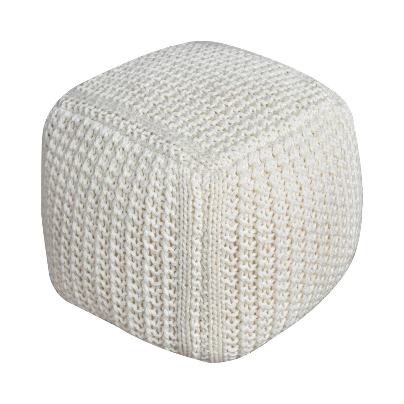 Nottingham Pouf, 40x40x40 cm, Natural White, NZ Wool, Hand Knitted, Hm Knitted, Flat Weave