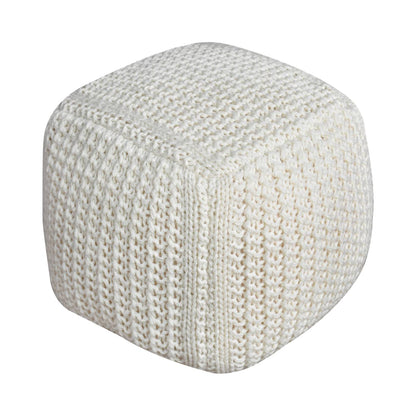 Nottingham Pouf, 40x40x40 cm, Natural White, NZ Wool, Hand Knitted, Hm Knitted, Flat Weave