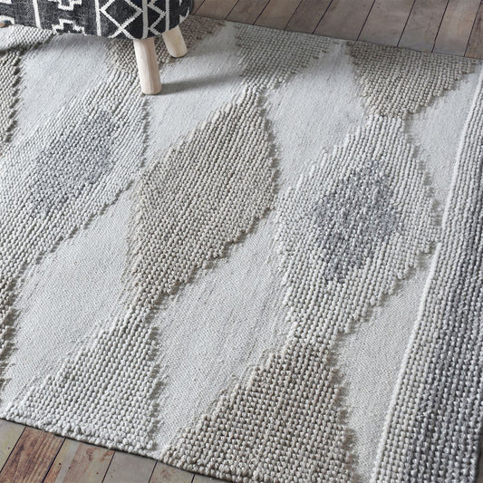 Area Rug, Bedroom Rug, Living Room Rug, Living Area Rug, Indian Rug, Office Carpet, Office Rug, Shop Rug Online, Wool, Natural White, Beige, Grey, Pitloom, All Loop, Symmetrical