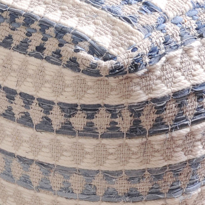 Numire Pouf, Wool, Denim, Natural White,Blue, Pitloom, Flat Weave 