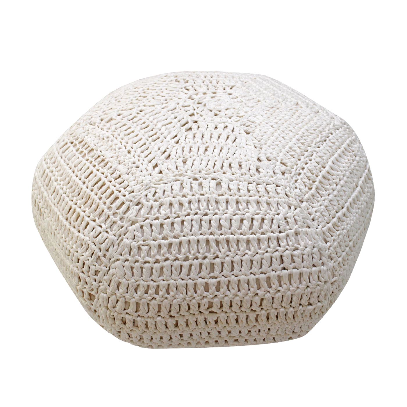 Nybro Pouf, Cotton Rag, Natural White, Hm Knitted, Flat Weave 