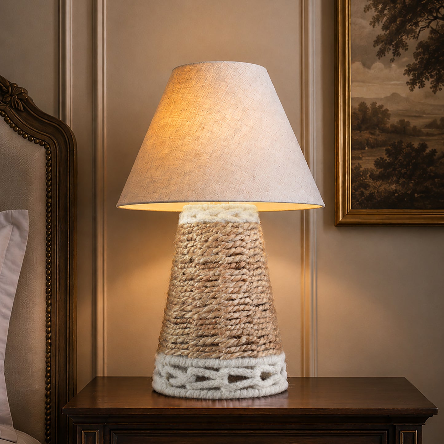 NALEN TABLE LAMP - NATURAL/IVORY - HAND MADE - JUTE/WOOL