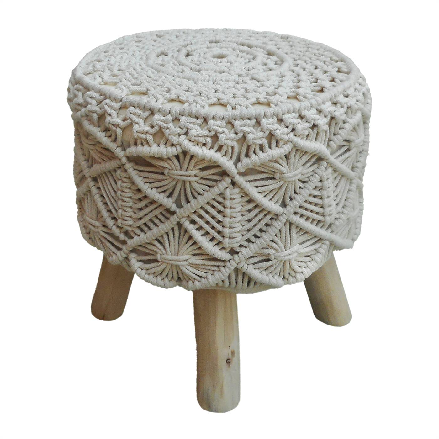 Nashton Stool, 40x40x40 cm, Natural White, Cotton Dori, Hand Knitted, Hm Knitted, Flat Weave