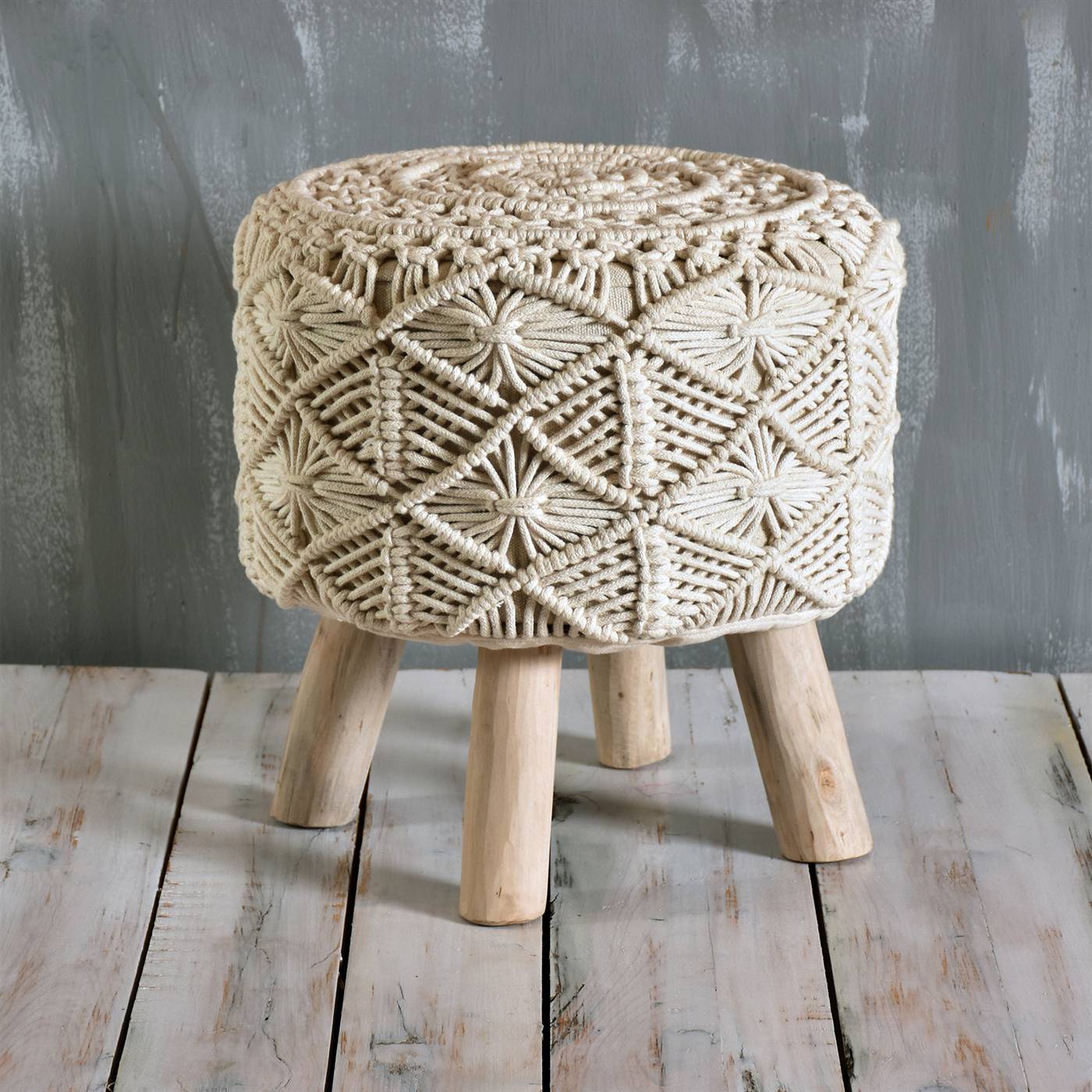 Nashton Stool, 40x40x40 cm, Natural White, Cotton Dori, Hand Knitted, Hm Knitted, Flat Weave