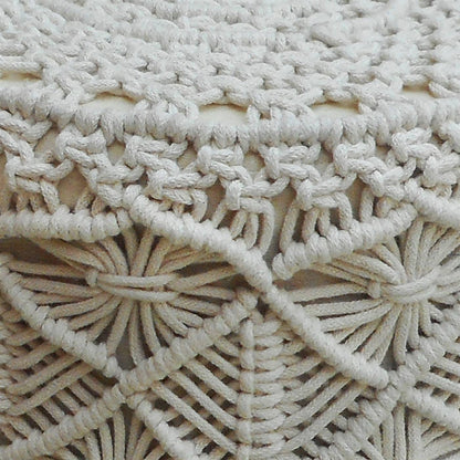 Nashton Stool, 40x40x40 cm, Natural White, Cotton Dori, Hand Knitted, Hm Knitted, Flat Weave