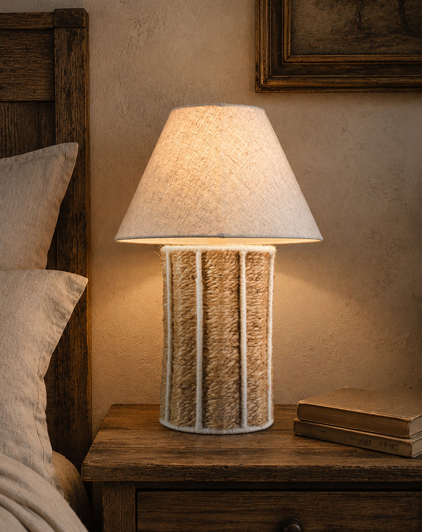 NOCTRA TABLE LAMP - NATURAL/IVORY - HAND MADE - JUTE/WOOL