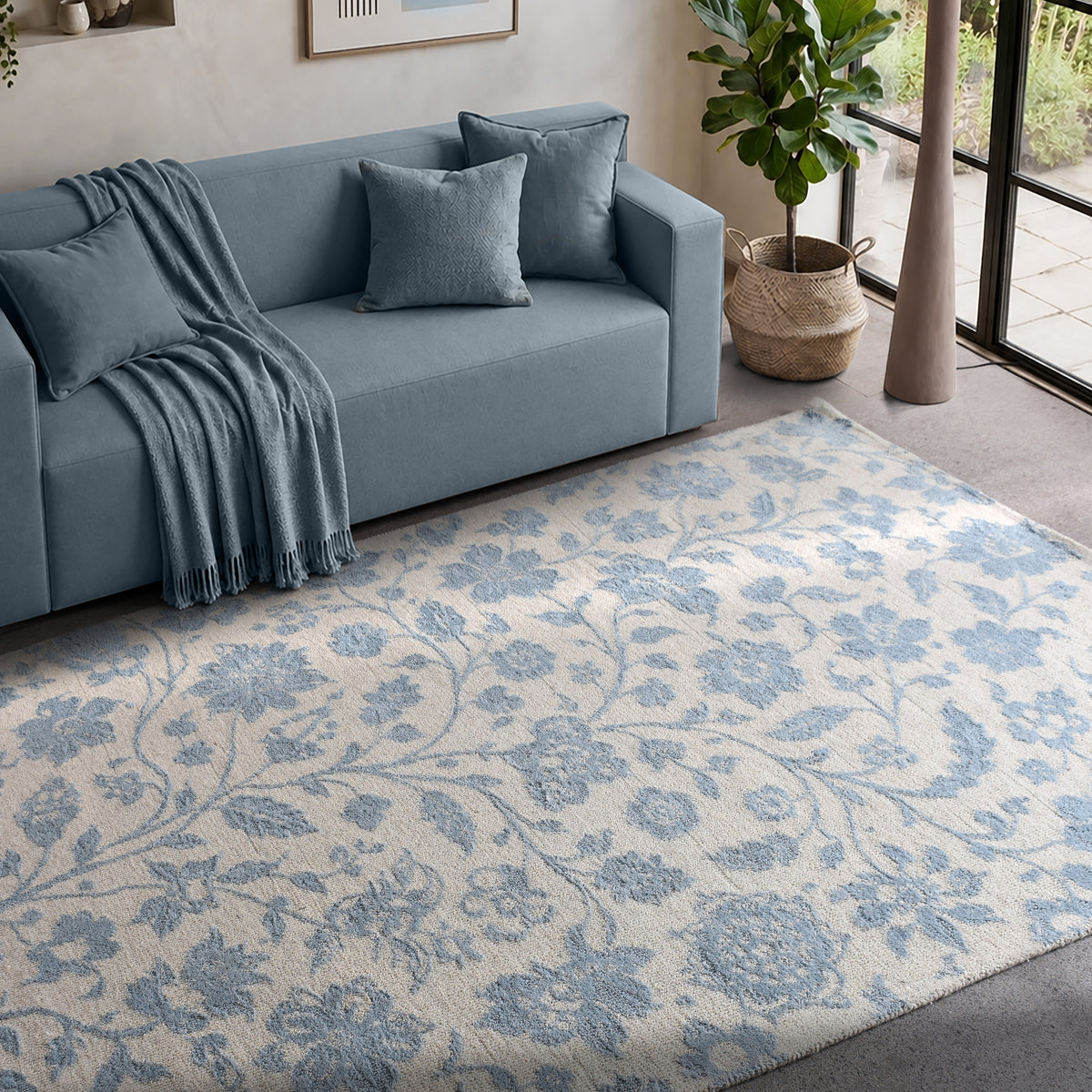 OAKEN RUG - IVORY/BLUE - CIRCULAR KNITTING - WOOL
