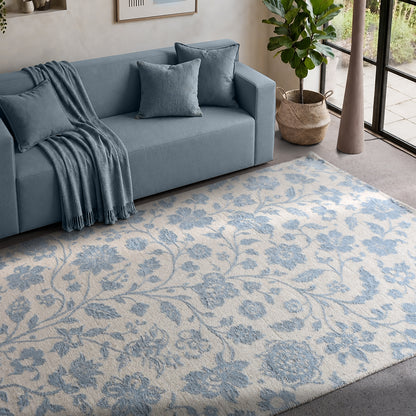 OAKEN RUG - IVORY/BLUE - CIRCULAR KNITTING - WOOL