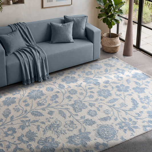 OAKEN RUG - IVORY/BLUE - CIRCULAR KNITTING - WOOL