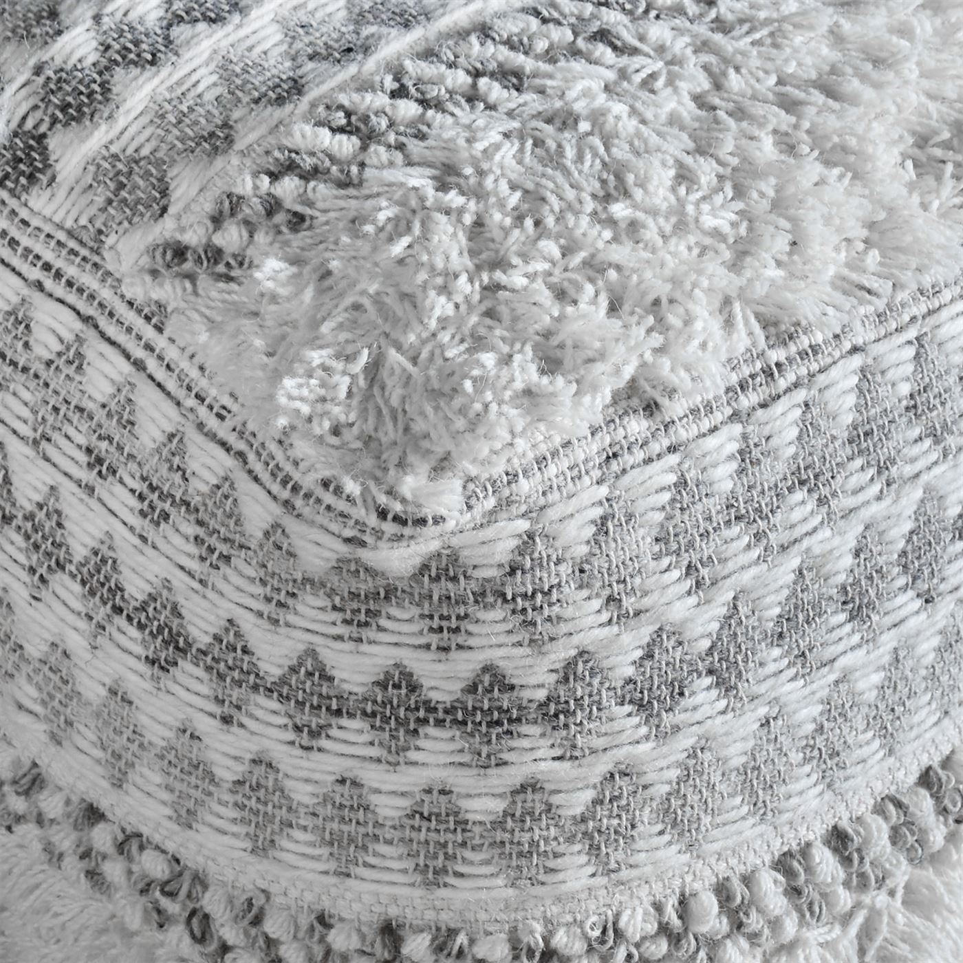Obidos Pouf, Wool, Cotton, Natural White,Grey, Pitloom, Cut And Loop 