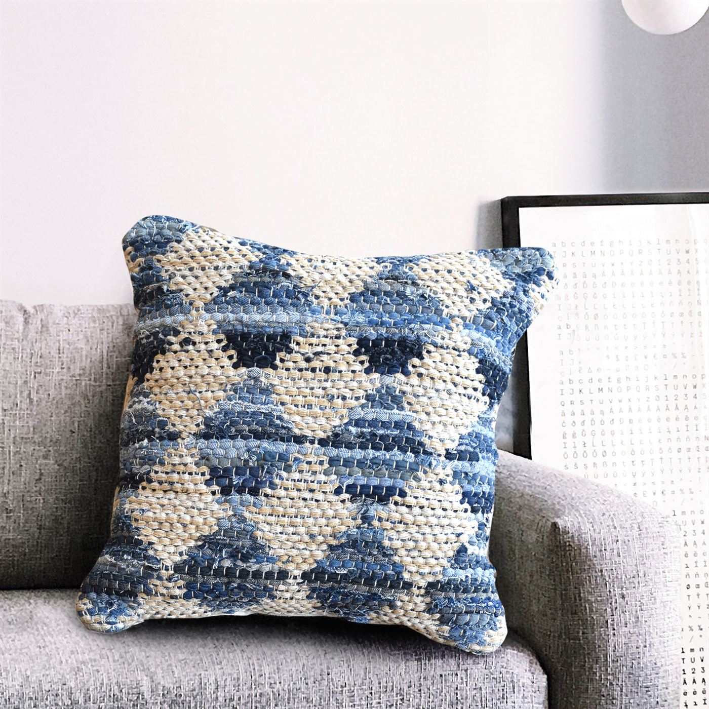 Ocala Pillow, Cotton, Denim, Blue, Natural, Pitloom, Flat Weave