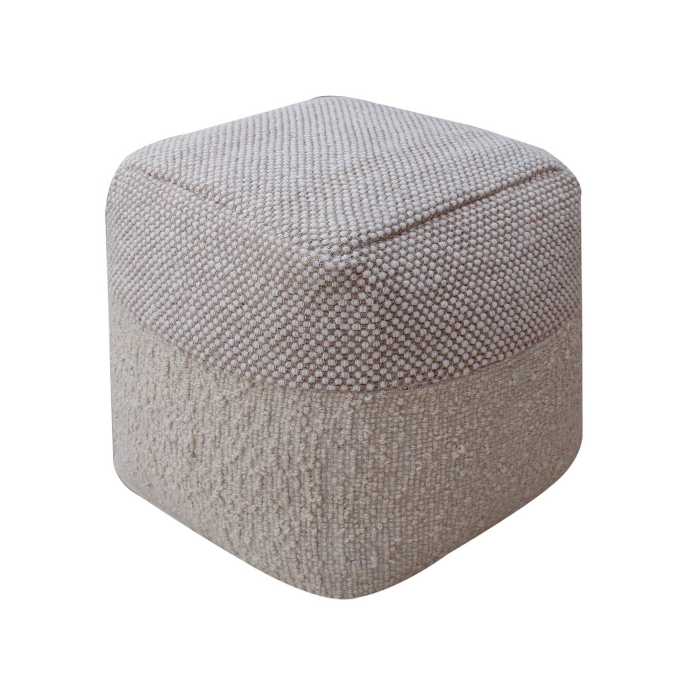Orsis Pouf, Wool, Polyester, Natural White, Beige, Hand woven, All Loop 