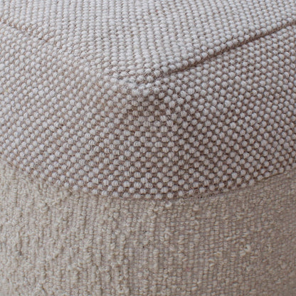 Orsis Pouf, Wool, Polyester, Natural White, Beige, Hand woven, All Loop 