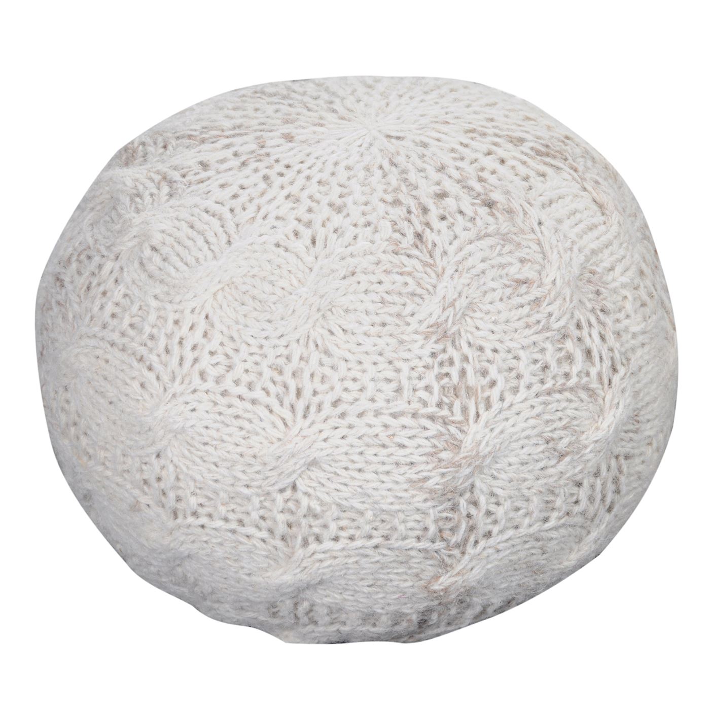 Oslo Round Pouf, Wool, Natural White, Hm Knitted, Flat Weave 