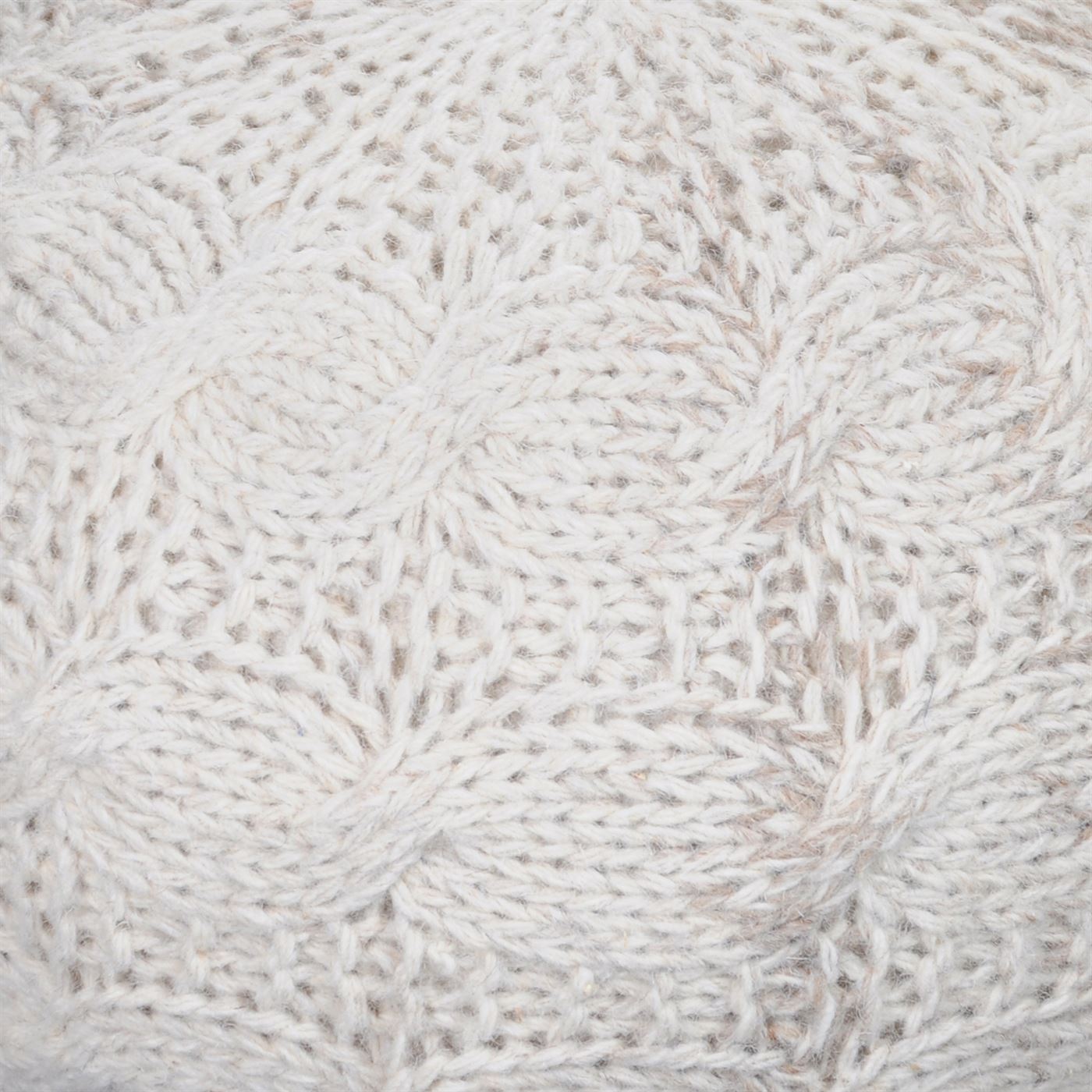 Oslo Round Pouf, Wool, Natural White, Hm Knitted, Flat Weave 