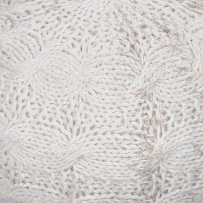 Oslo Round Pouf, Wool, Natural White, Hm Knitted, Flat Weave 