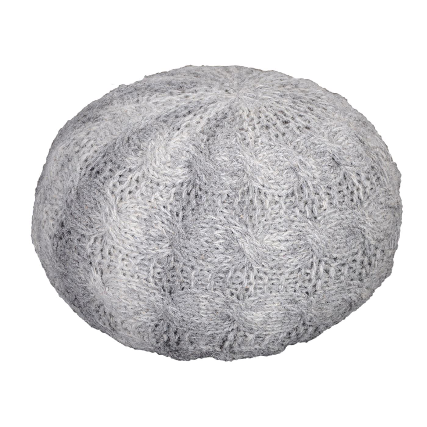 Oslo Round Pouf, Wool, Grey, Hm Knitted, Flat Weave 