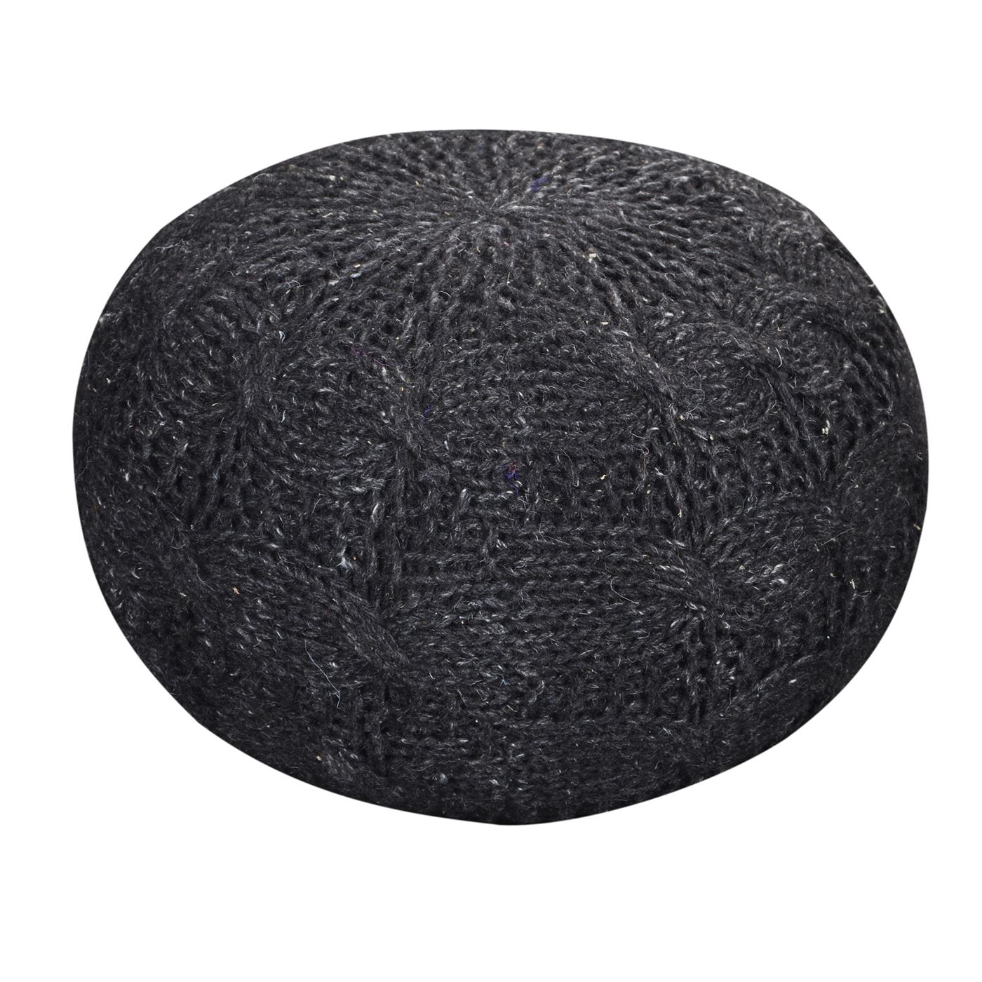 Oslo Round Pouf, Wool, Charcoal, Hm Knitted, Flat Weave 
