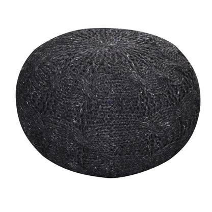 Oslo Round Pouf, Wool, Charcoal, Hm Knitted, Flat Weave 
