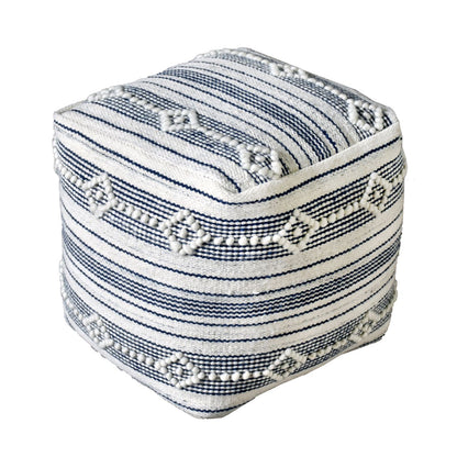 Oster Pouf, Wool, Natural White,Blue, Pitloom, All Loop 