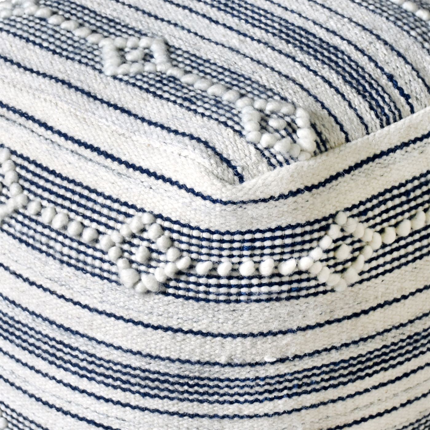 Oster Pouf, Wool, Natural White,Blue, Pitloom, All Loop 