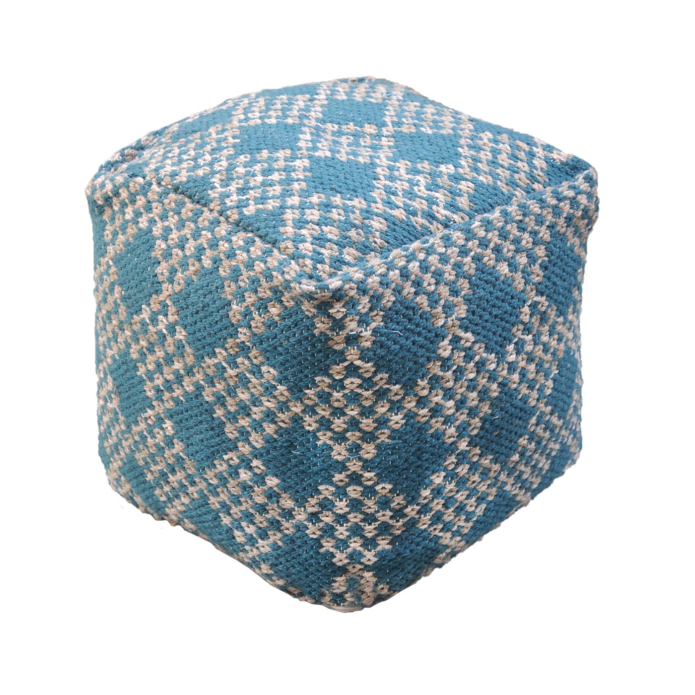 Oyabe Pouf , Pet, Blue,Beige, Pitloom, Flat Weave 
