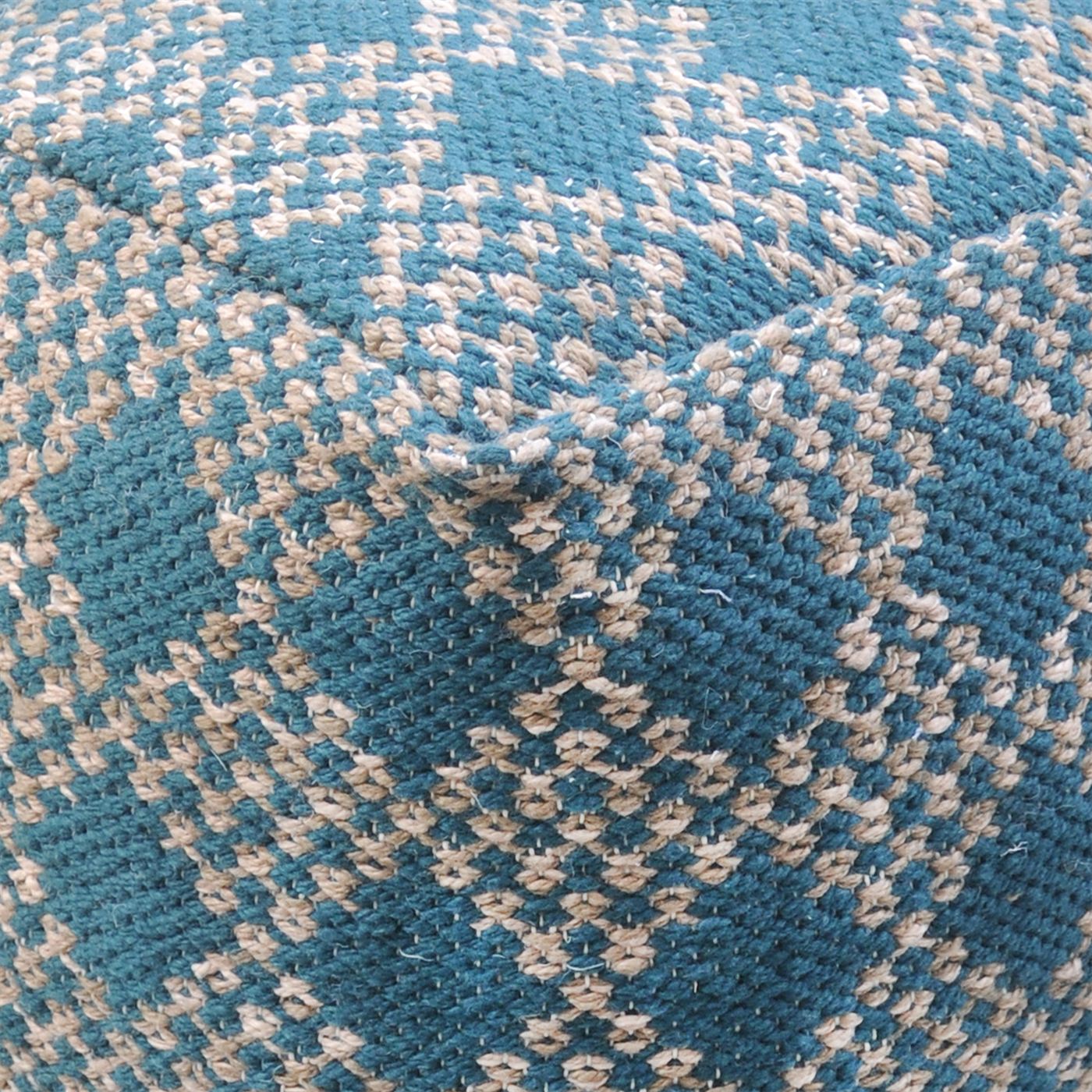 Oyabe Pouf , Pet, Blue,Beige, Pitloom, Flat Weave 