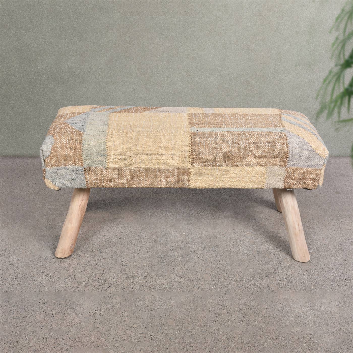 Palco Bench, 80x30x40 cm, Natural, Natural White, Jute, Wool, Hand Woven, Punja, Flat Weave