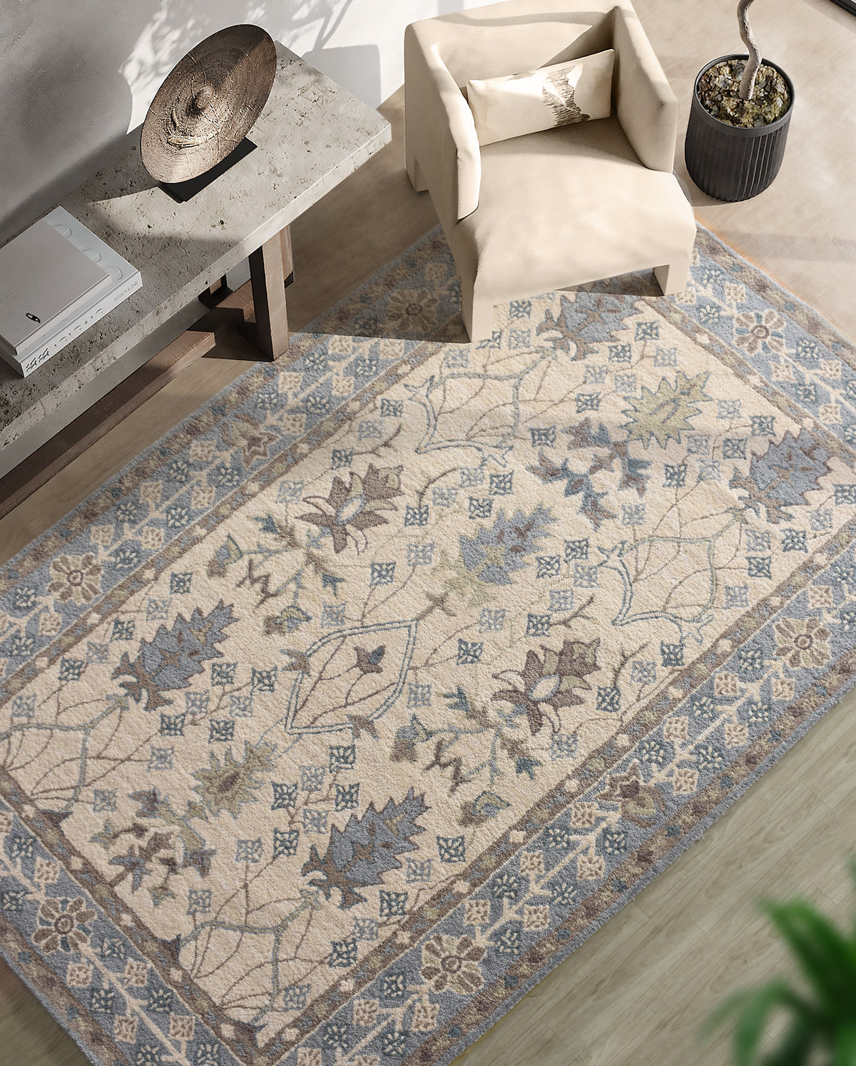 PALERMOSA RUG - IVORY/BLUE - HAND TUFTED - WOOL