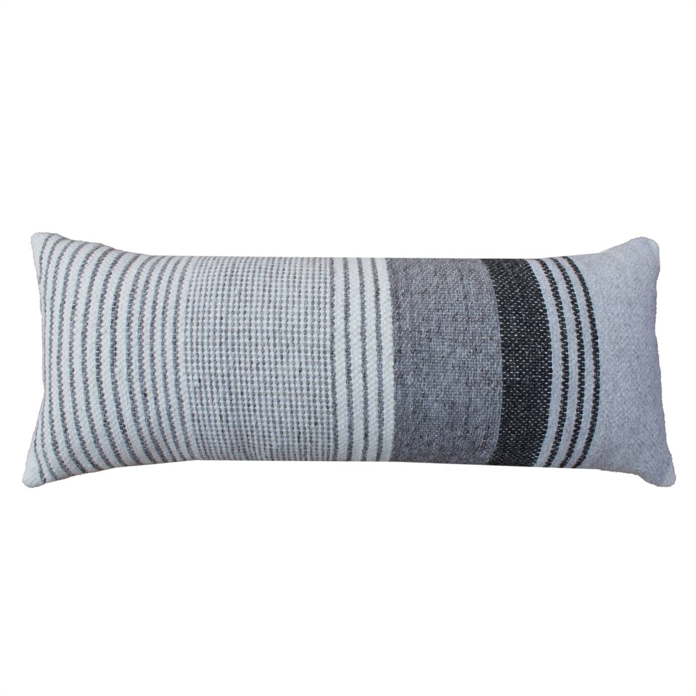 Palomo Lumber Cushion, 36x91 cm, Natural White, Grey, Charcoal, Wool, PET, Hand Woven, Pitloom, Flat Weave