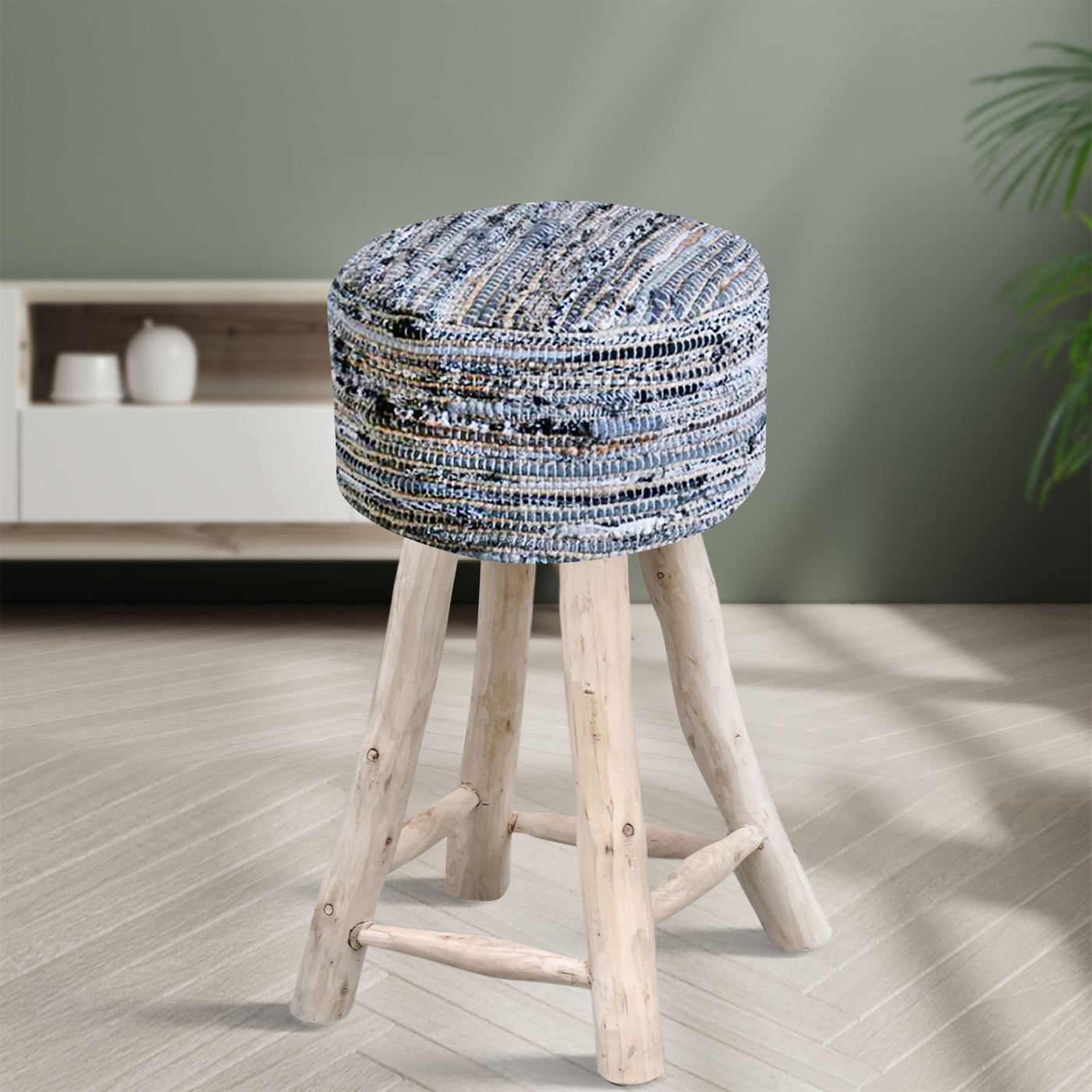 Palo Bar Stool, Jute, Recycled Fabric, Grey