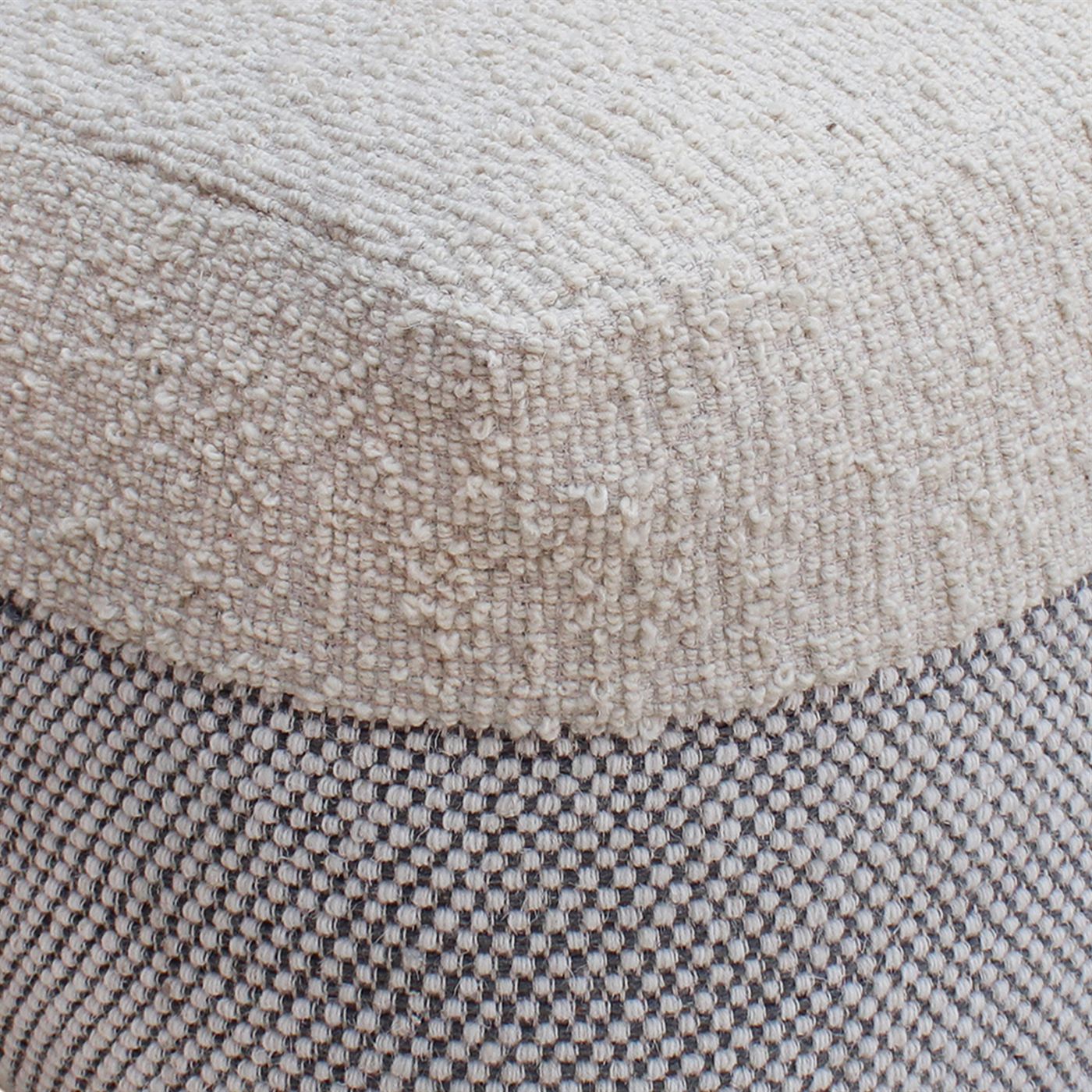 Palus Pouf, Wool, Polyester, Natural White, Grey, Hand woven, All Loop 