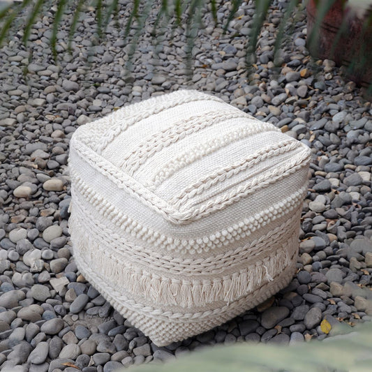 Pamir Pouf,  Wool, Cotton, Natural White, Pitloom, All Loop 