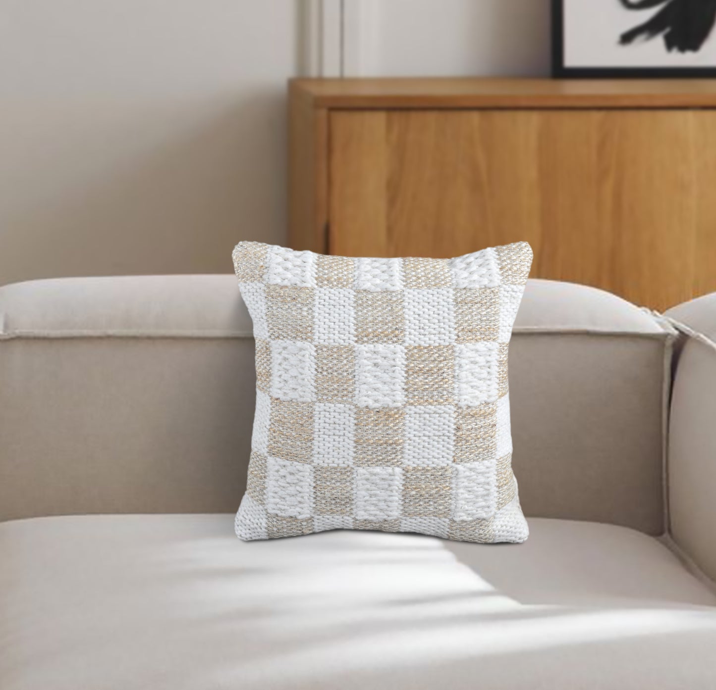 PANHAME CUSHION - JUTE/WOOL - IVORY/NATURAL - HANDWOVEN