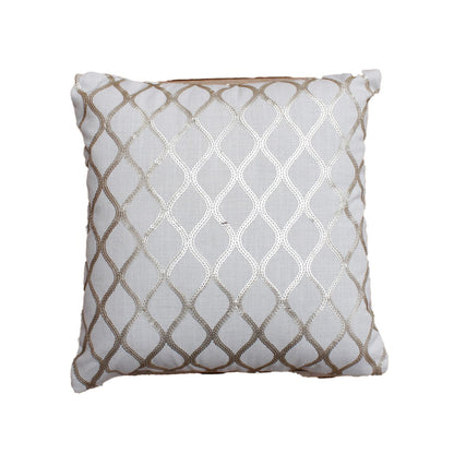 Pastor Cushion, Blended Fabric, Natural White, Gold, Machine Made, Flat Weave