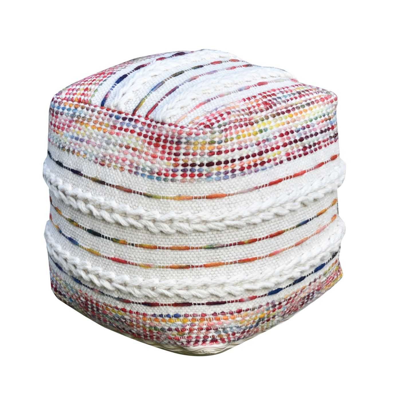 Patra Pouf, Wool, Natural White, Multi