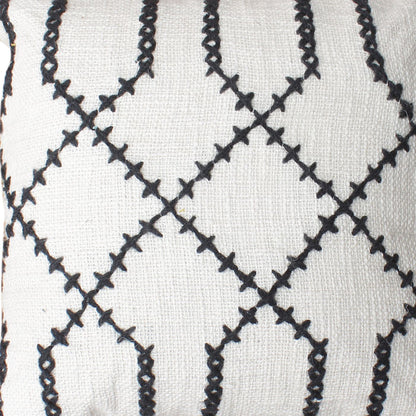 Paulin Cushion, Cotton, Wool, Natural White, Charcoal, Hm Stitching, Flat Weave