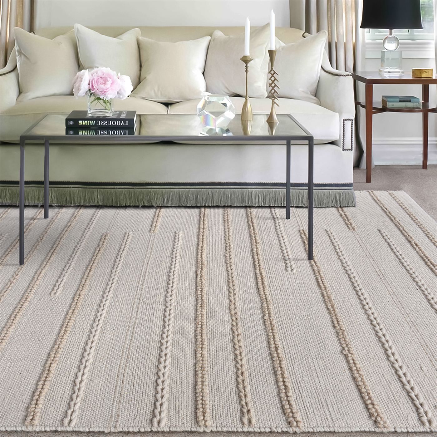 Area Rug, Bedroom Rug, Living Room Rug, Living Area Rug, Indian Rug, Office Carpet, Office Rug, Shop Rug Online, Wool, Natural White, Pitloom, All Loop, Strips