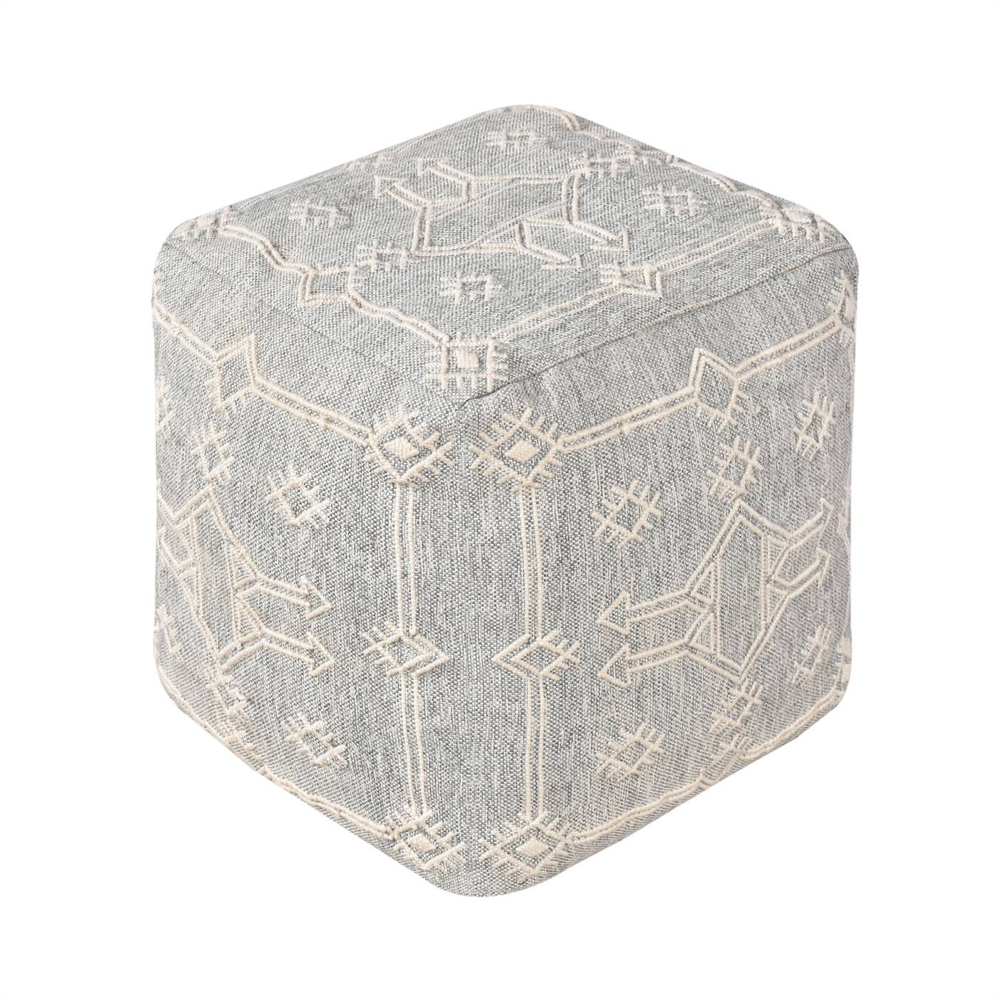 Peqin Pouf, 40x40x40 cm, Grey, Natural White, Polypropylene, PET, Hand Woven, Pitloom, Flat Weave