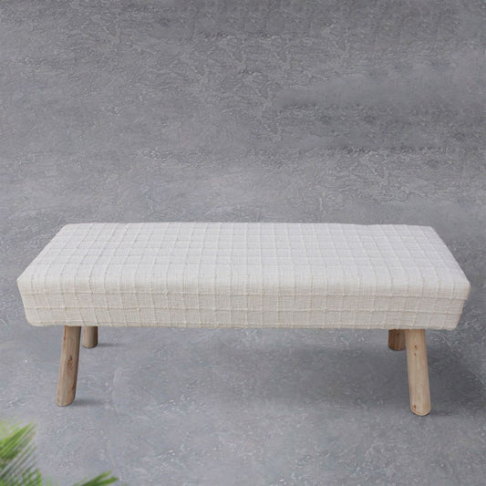 Perret Bench, Polyester, Cotton, Natural White, Hand woven, Flat Weave